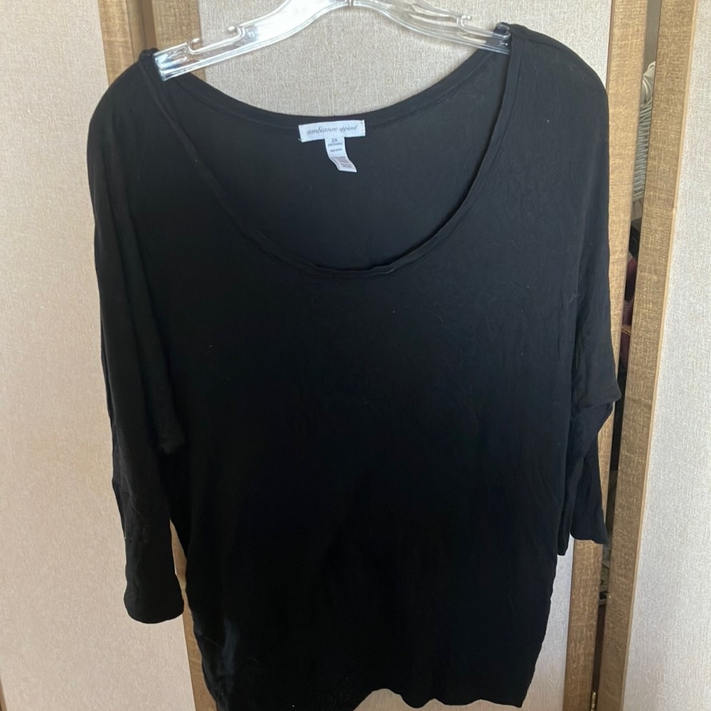 FINAL MARKDOWN Ambiance Black 3/4 Sleeve Relaxed T-Shirt 2x